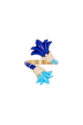 Psychedeliah On A Vine Large Ring, 18k Yellow Gold with Diamonds, Lapis Lazuli & Turquoise